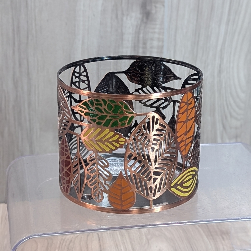 Bath & Body Works 3-Wick Candle Holder Copper Fall Autumn Leaves Home Decor